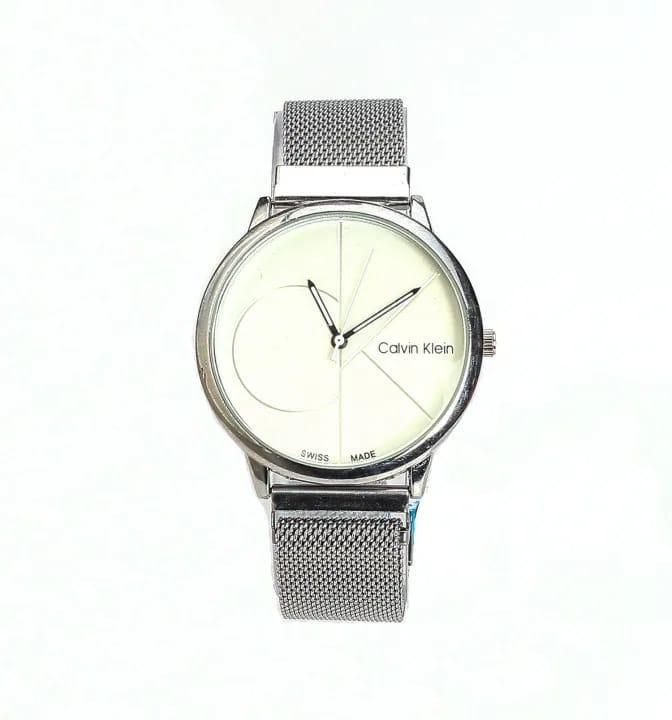 Calvin Klein Minimalist Silver-Tone Analog Watch with Mesh Strap and Logo Dial