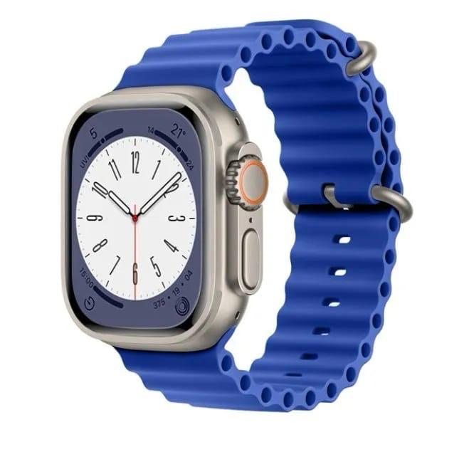 Rugged Smartwatch with Titanium-Style Case and Bright Blue Ocean Band